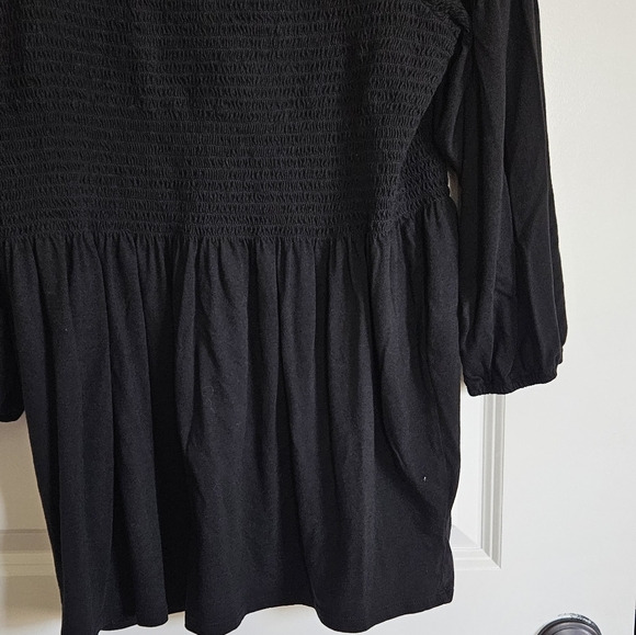 J Jill Black Smocked 3/4 Sleeve Flowy Blouse Top Women's Size Medium - Picture 3 of 8